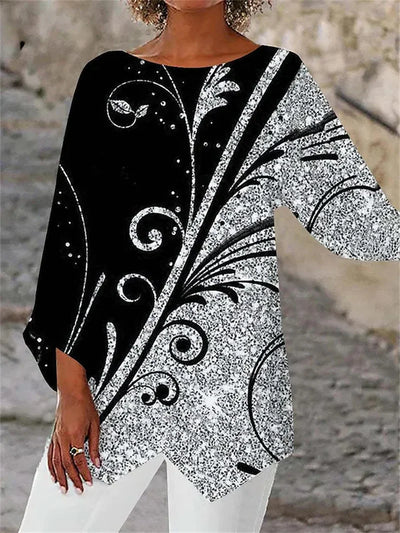 Ruby – Round Neck and Long Sleeve Printed Shirt