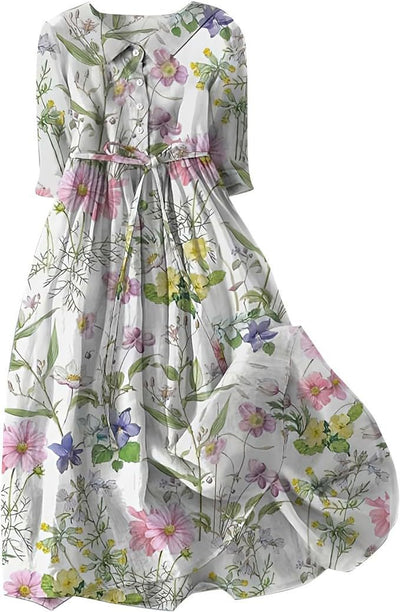 Selena – Floral Lace-Up Midi Dress