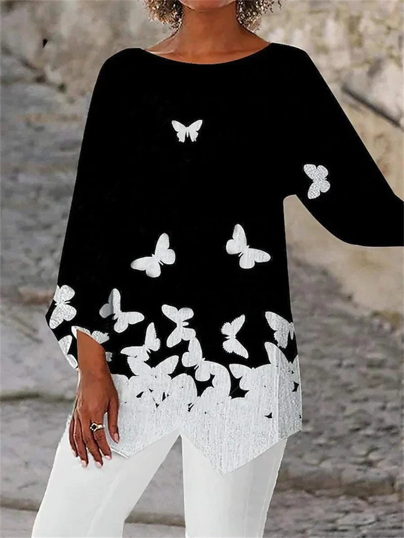 Ruby – Round Neck and Long Sleeve Printed Shirt