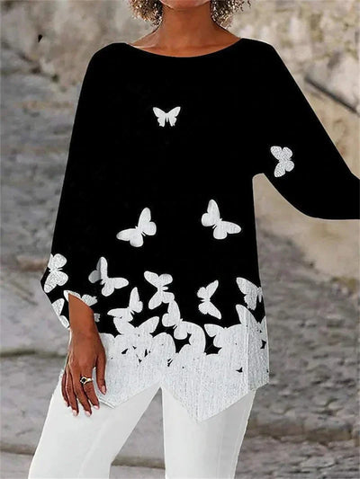 Ruby – Round Neck and Long Sleeve Printed Shirt