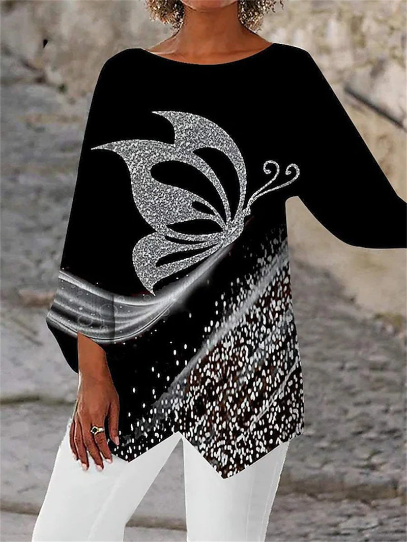 Ruby – Round Neck and Long Sleeve Printed Shirt