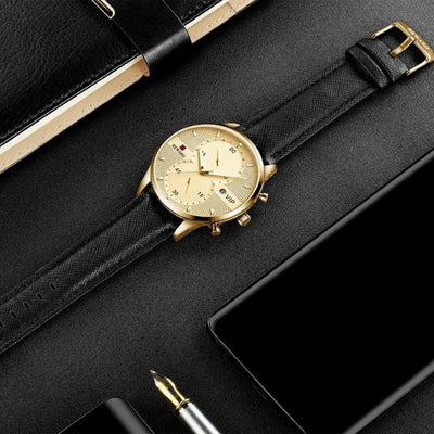 luxury chronograph watch with waterproof quartz movement