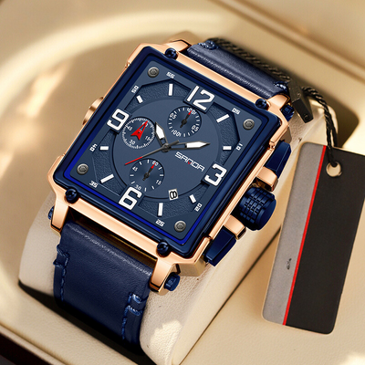 Tactical men's leather watch with quartz movement