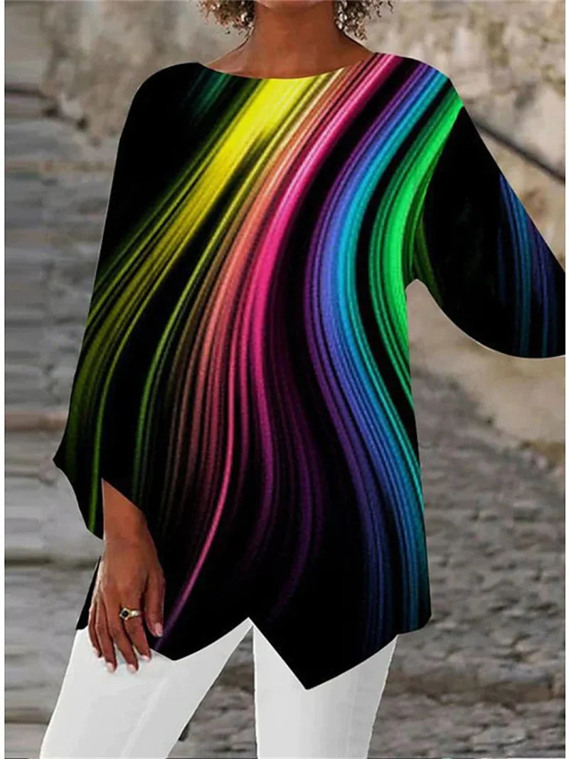 Ruby – Round Neck and Long Sleeve Printed Shirt