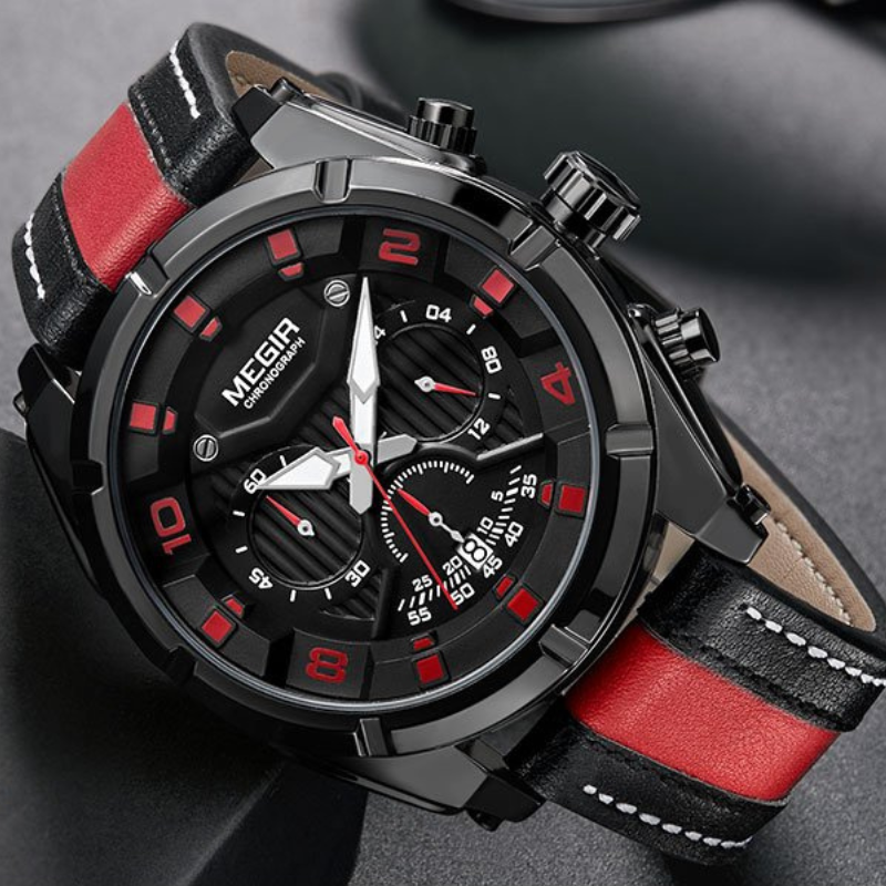 Luxury Military Sport Leather Chronograph Watch
