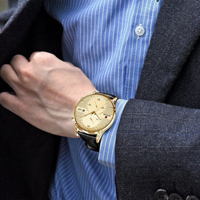 luxury chronograph watch with waterproof quartz movement