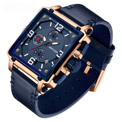 Tactical men's leather watch with quartz movement