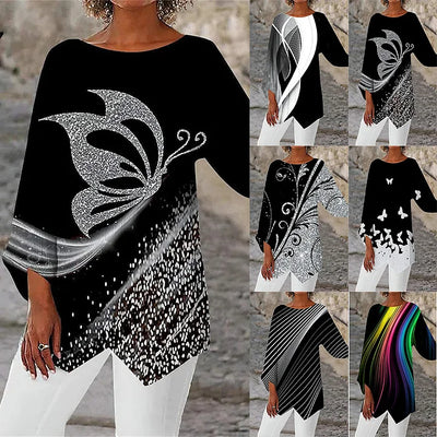Ruby – Round Neck and Long Sleeve Printed Shirt