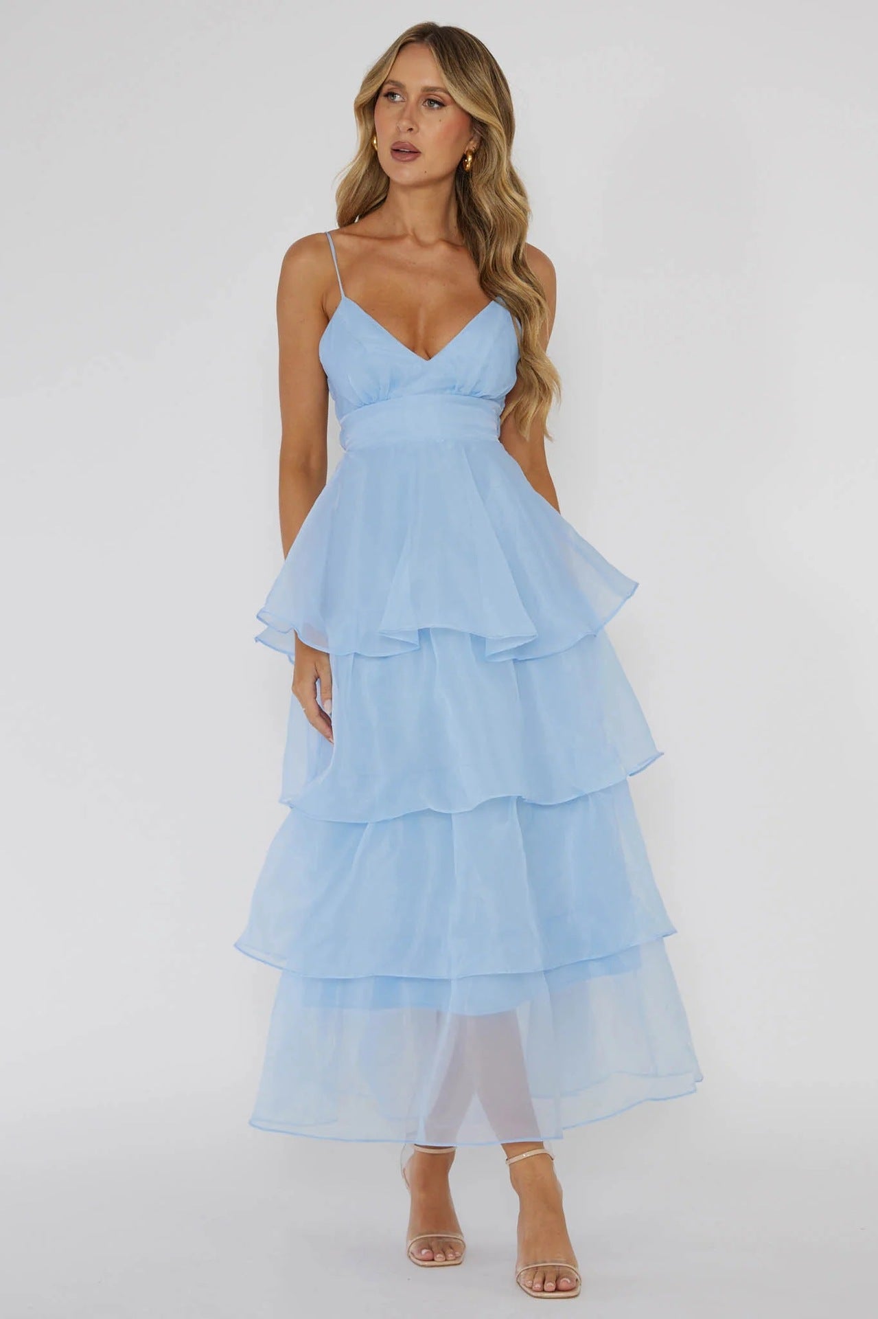 Sophia/ Organza Deep V-Neck Backless Dress