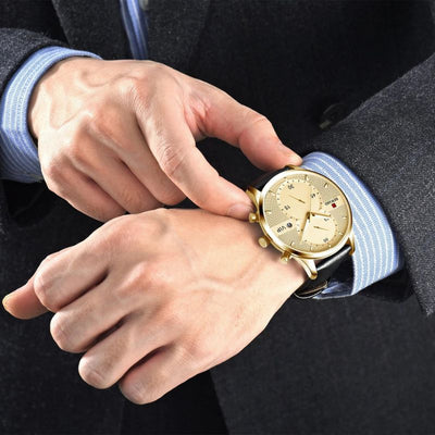 luxury chronograph watch with waterproof quartz movement