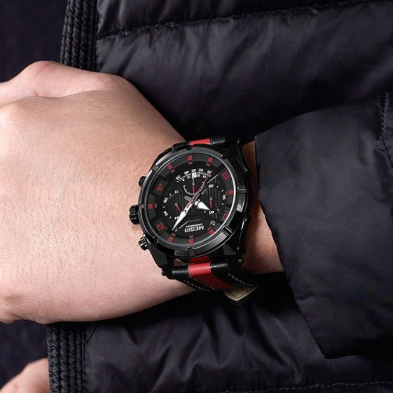 Luxury Military Sport Leather Chronograph Watch