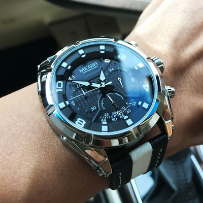 Luxury Military Sport Leather Chronograph Watch