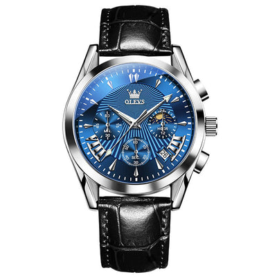 quartz watch with genuine leather strap