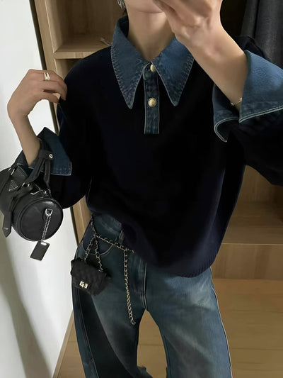 Karen | Denim-Collared Knit Sweater