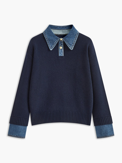 Karen | Denim-Collared Knit Sweater