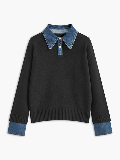 Karen | Denim-Collared Knit Sweater