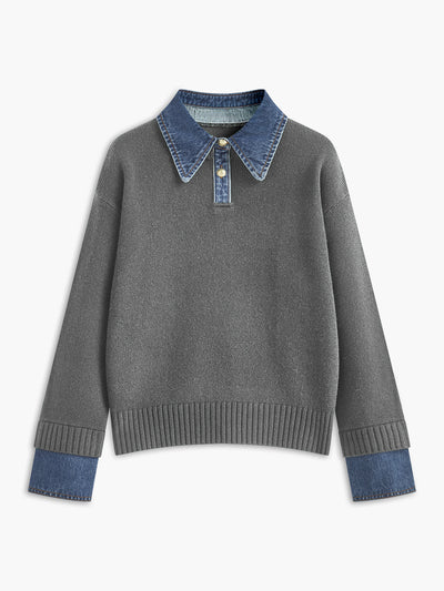 Karen | Denim-Collared Knit Sweater