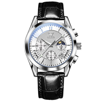 quartz watch with genuine leather strap