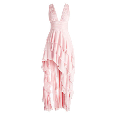 Olivia/ Pink Asymmetric Ruffled Maxi Dress