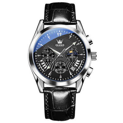 quartz watch with genuine leather strap