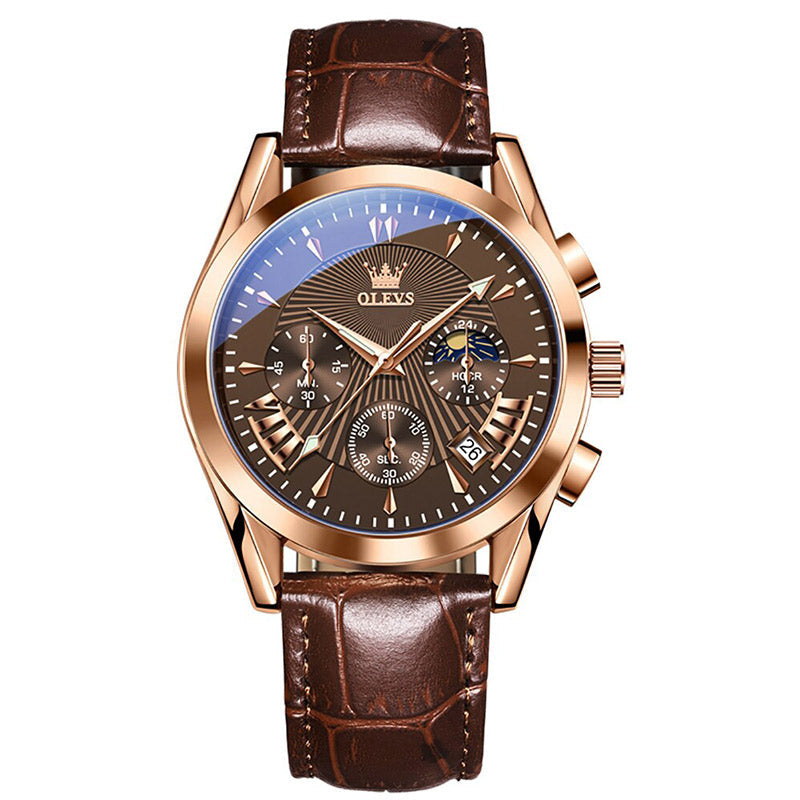 quartz watch with genuine leather strap