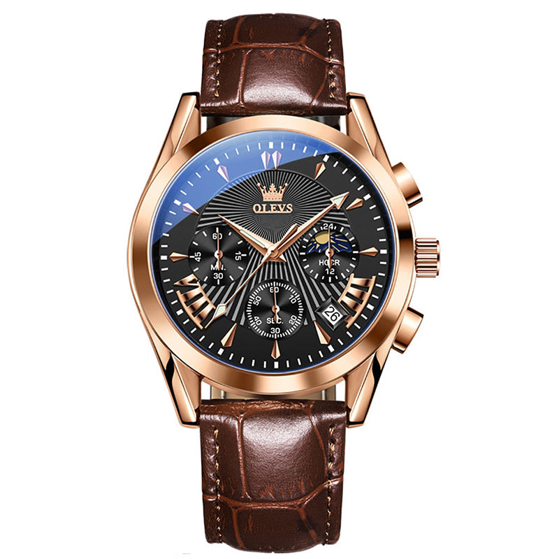 quartz watch with genuine leather strap
