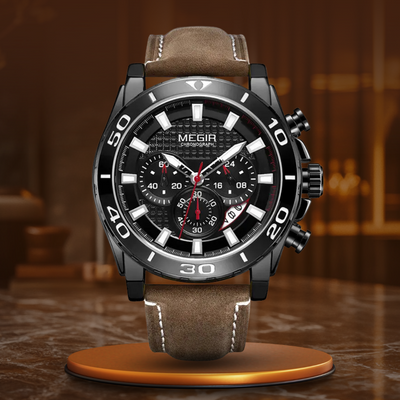 quartz watch with leather strap
