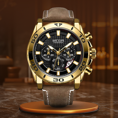 quartz watch with leather strap