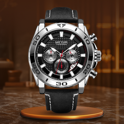 quartz watch with leather strap