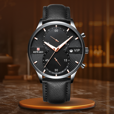 luxury chronograph watch with waterproof quartz movement