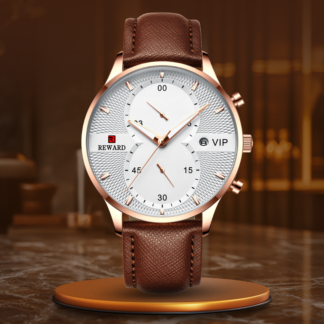 luxury chronograph watch with waterproof quartz movement