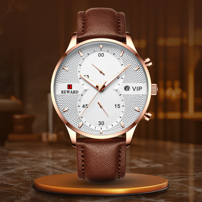 luxury chronograph watch with waterproof quartz movement
