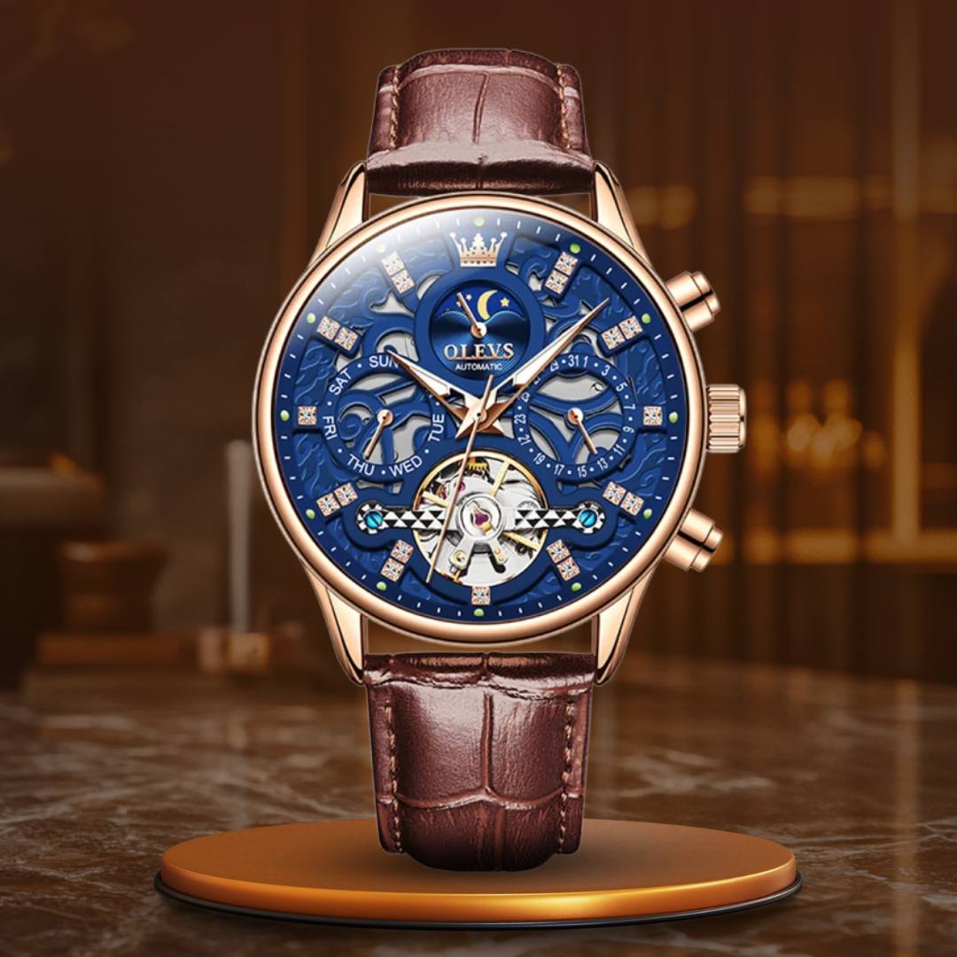 Mechanical automatic watch with leather strap