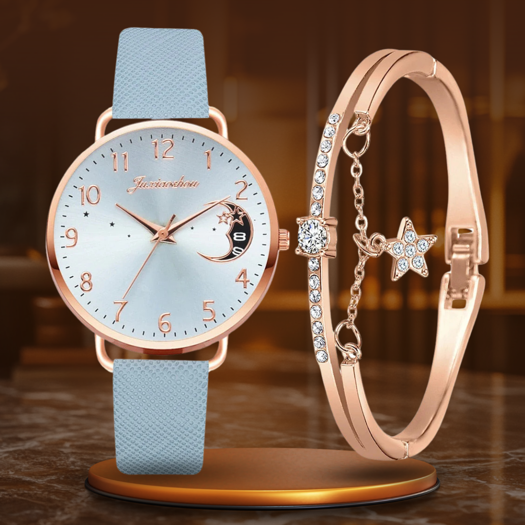 set of moon phase watch and bracelets