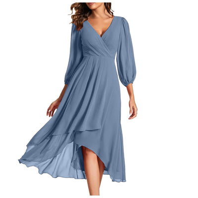 Lauren I V-Neck Asymmetric Hem Dress