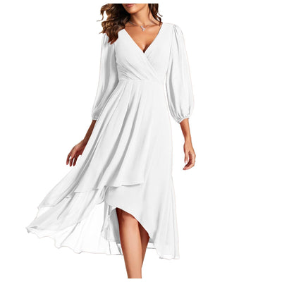 Lauren I V-Neck Asymmetric Hem Dress