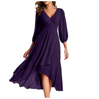 Lauren I V-Neck Asymmetric Hem Dress