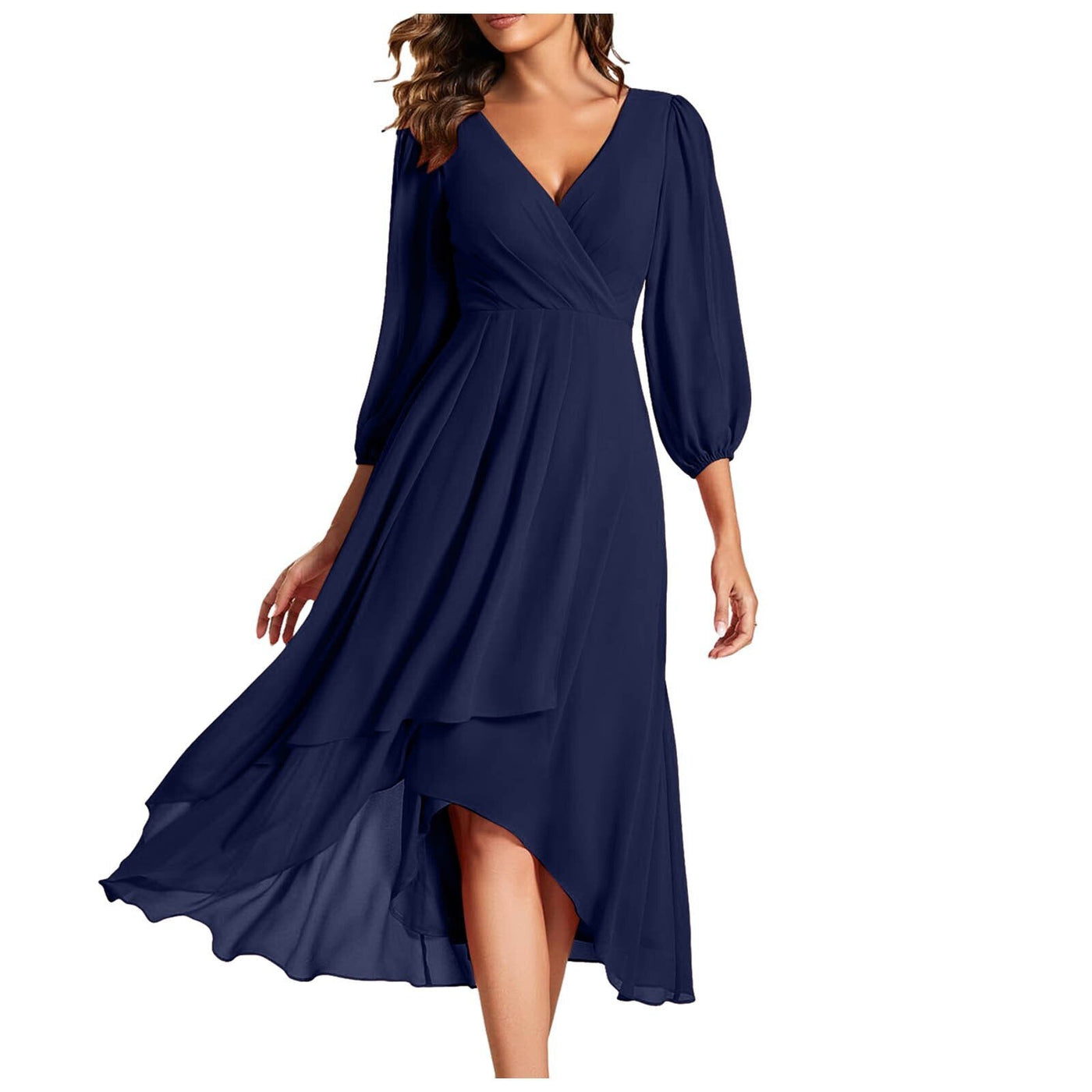 Lauren I V-Neck Asymmetric Hem Dress