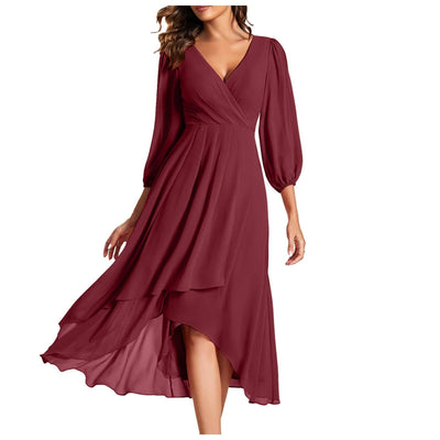 Lauren I V-Neck Asymmetric Hem Dress