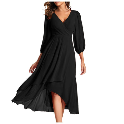 Lauren I V-Neck Asymmetric Hem Dress