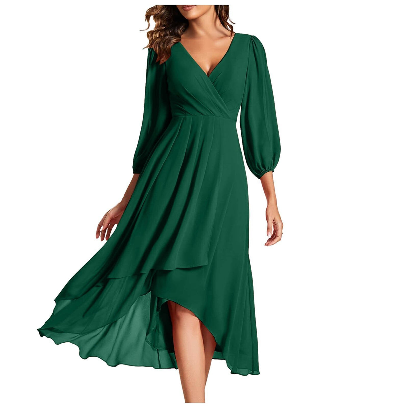 Lauren I V-Neck Asymmetric Hem Dress