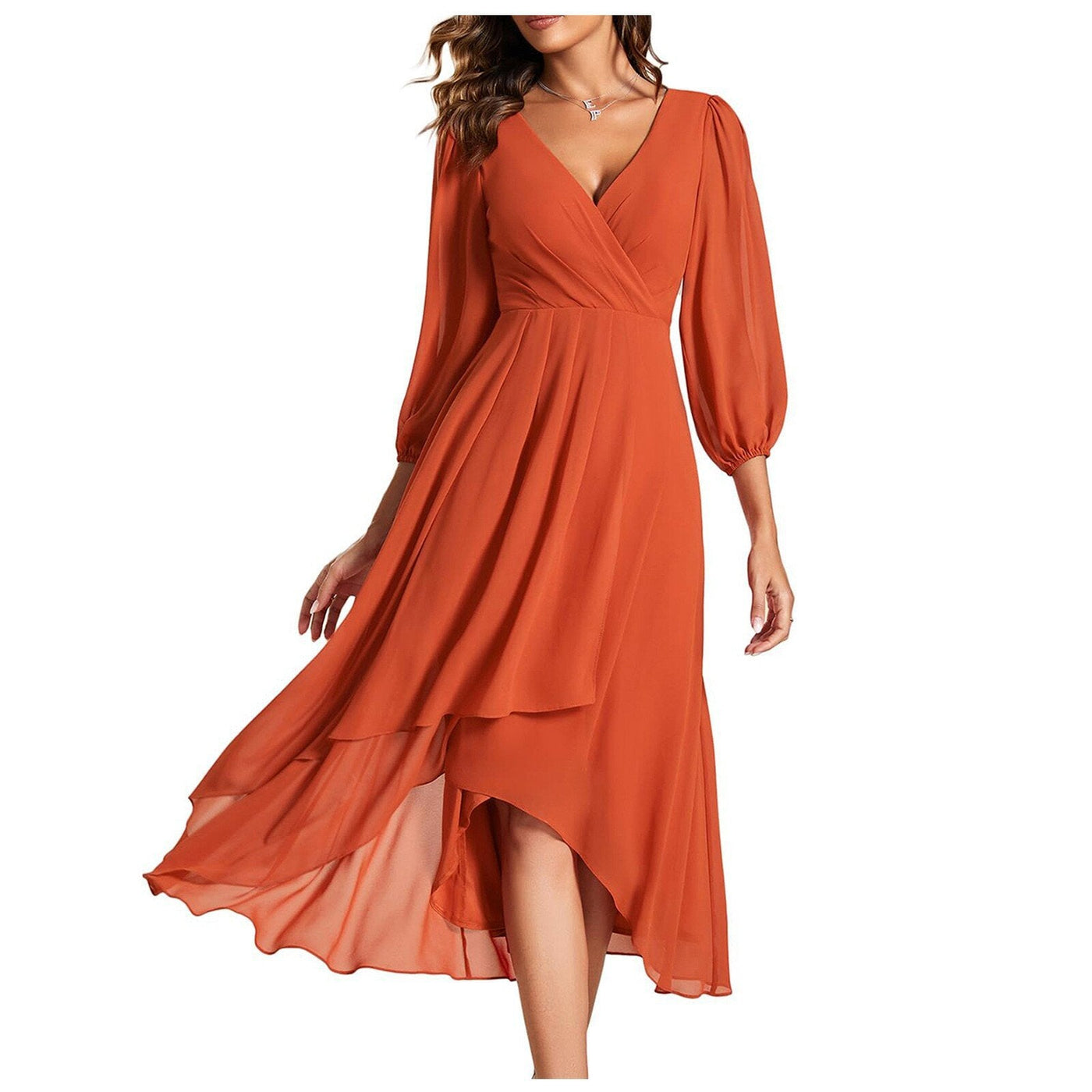 Lauren I V-Neck Asymmetric Hem Dress