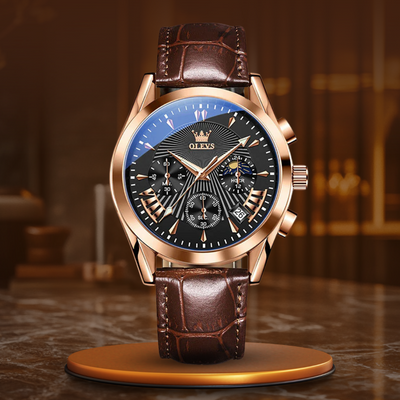 quartz watch with genuine leather strap