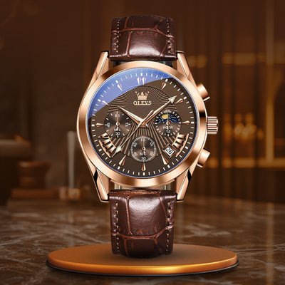 quartz watch with genuine leather strap