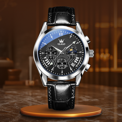 quartz watch with genuine leather strap