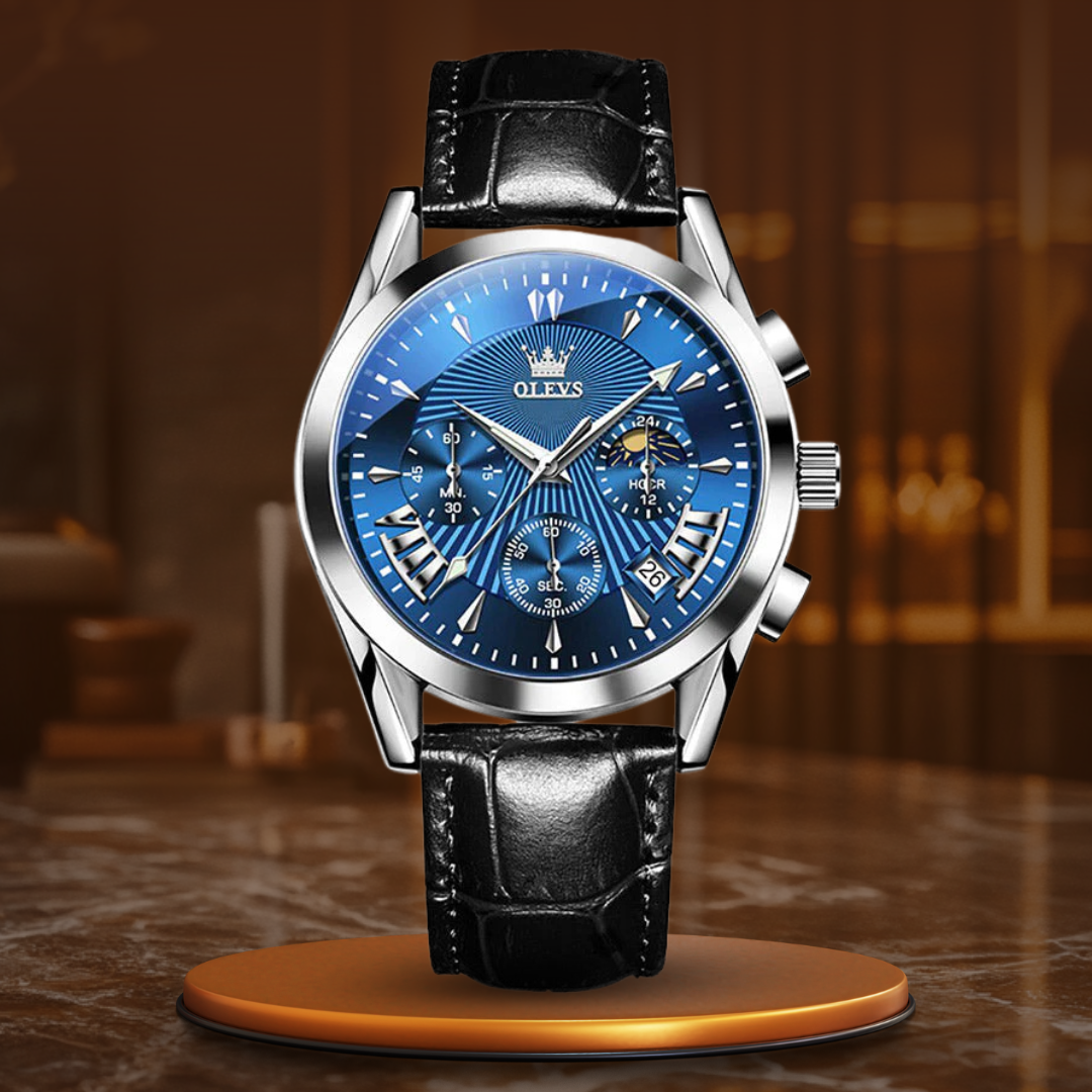 quartz watch with genuine leather strap
