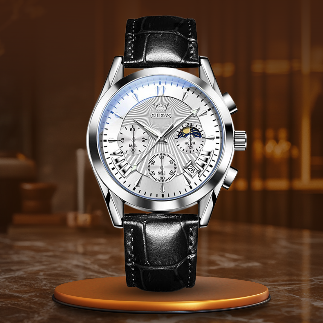 quartz watch with genuine leather strap