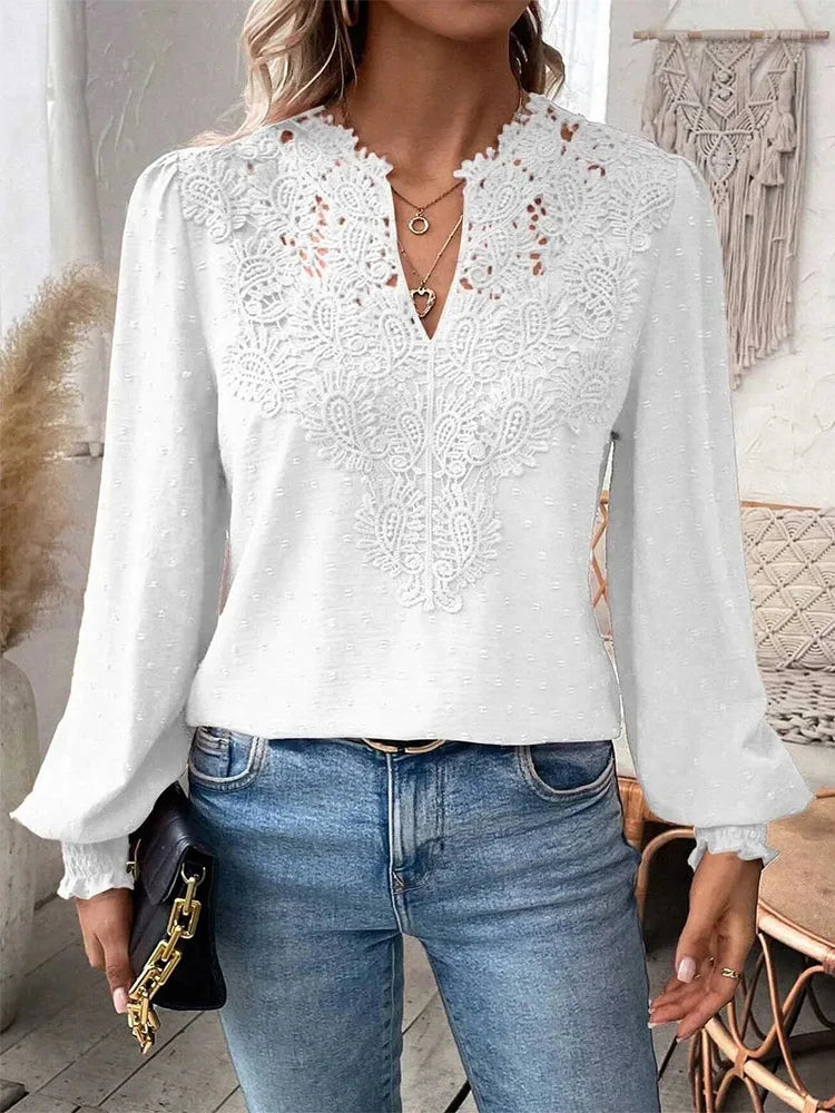 Eliza | Luxury Lace Blouse with V Neckline