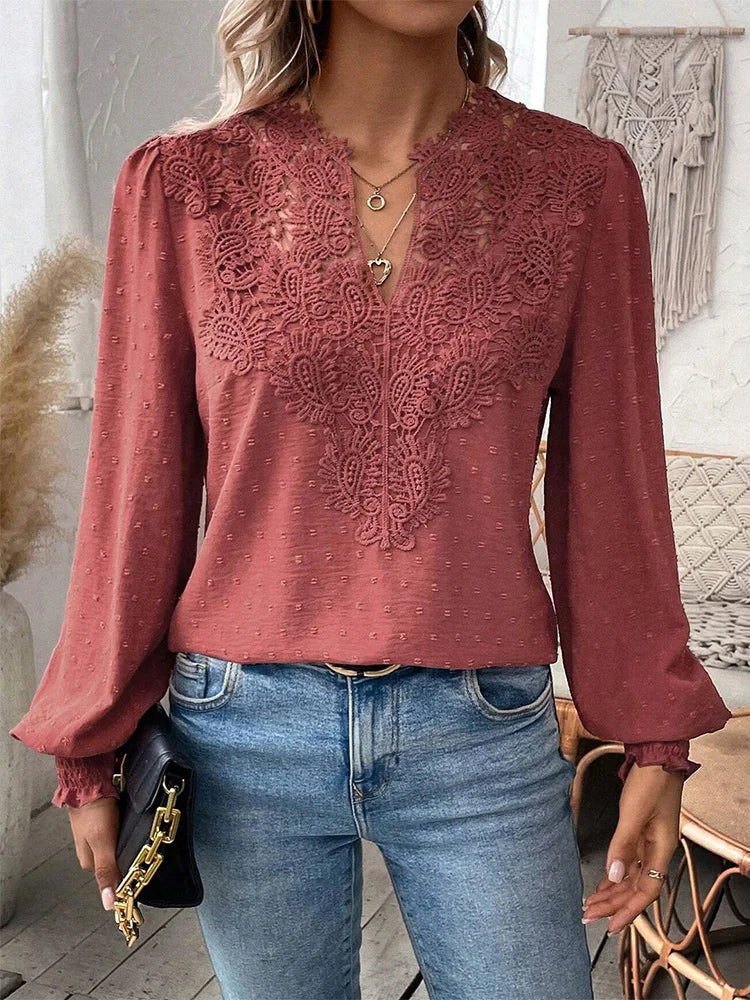 Eliza | Luxury Lace Blouse with V Neckline