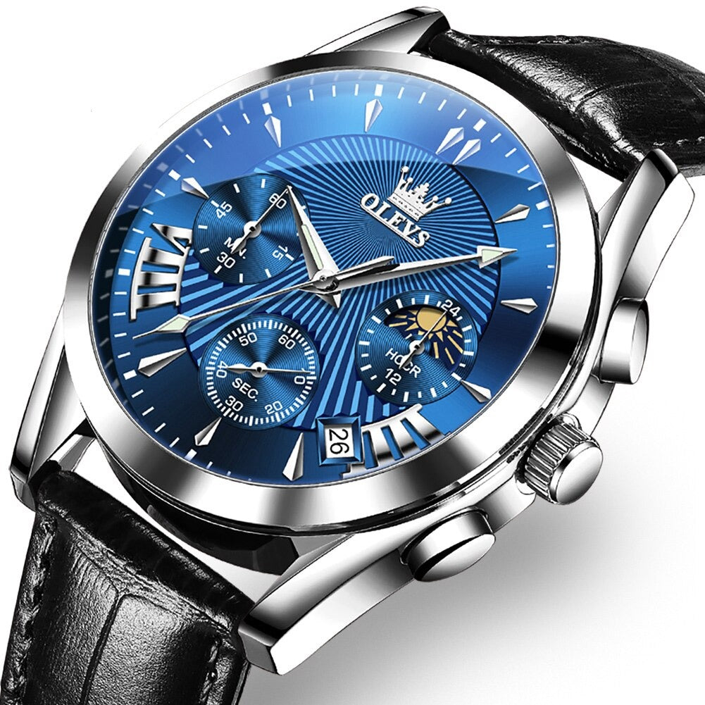 quartz watch with genuine leather strap